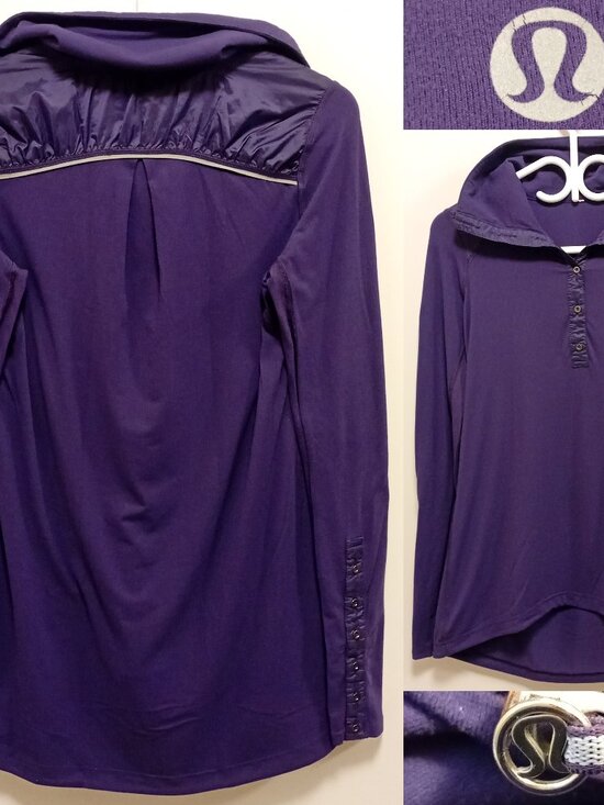 lululemon athletica Tops - Lululemon Pedal Power Long Sleeve 6 Small Dense Purple Thumbholes Ruched Rulu